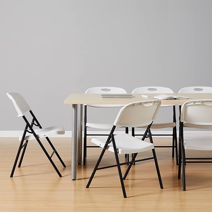 Amazon Basics Sturdy Foldable Plastic Chair, Portable, 350-Pound Capacity, White, 6-Pack - Image 2
