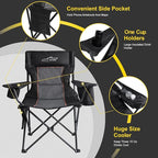 FAIR WIND Oversized Padded Camping Chair with Footrest Stool Set Heavy Duty Support 300 LBS Cooler Bag Chair - Black - Image 6