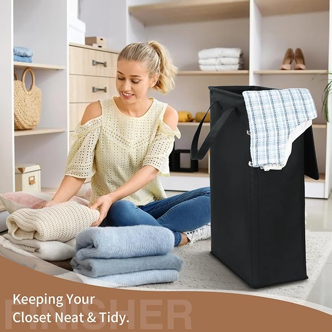 Slim Laundry Basket with Lid and Handles, Foldable Laundry Basket - Image 5