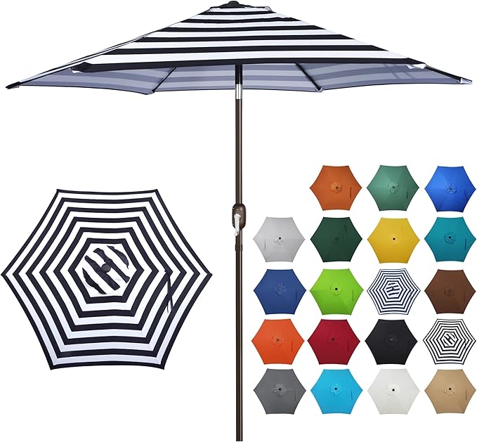 Blissun 7.5 ft Patio Umbrella, Yard Umbrella, Outdoor Market Umbrella with Push Button Tilt Crank (Black&White) by Blissun