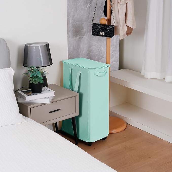 Slim Laundry Hamper with Lid and Wheels, Small Rolling Laundry Basket with - Image 6