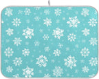 Winter Snowflake Turquoise Dish Drying Mat by Wamika