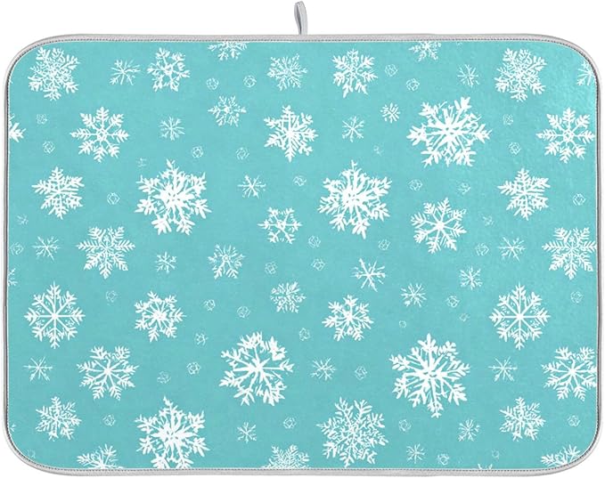 Winter Snowflake Turquoise Dish Drying Mat by Wamika