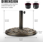 Backyard Expressions 20 lb Patio Umbrella Base Stand, Decorative Rose Medallion Antique Bronze Finish, Fits 1.5–1.9 in Poles w/Adapters, 18 in Round Weighted Outdoor Umbrella Holder for Deck & Table - Image 6