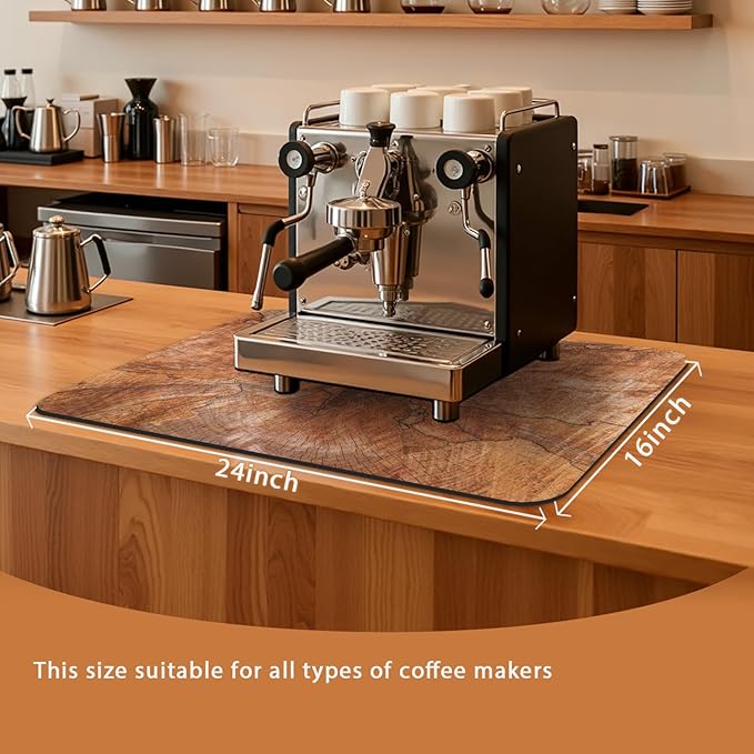 Coffee Bar Mat 24x16 Inch, Wood Grain Slices Design, Absorbent Hide Stain - Image 2