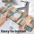 Faucet Draining Mat For Kitchen Sink, Geometric Shapes Brown Beige Diatom Mud - Image 6