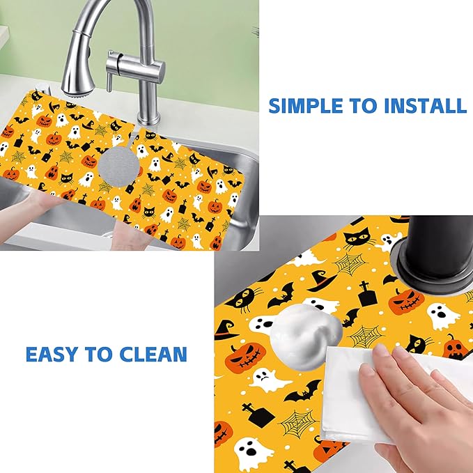 Halloween Pumpkin Bat Ghost Kitchen Sink Splash Guard Mat Absorbent Fast Drying - Image 5