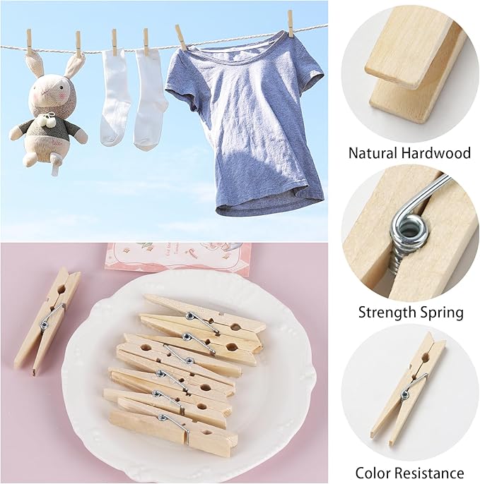 50Pcs Wooden Clothespins, 2.9 inch Clothes Pins - Image 3