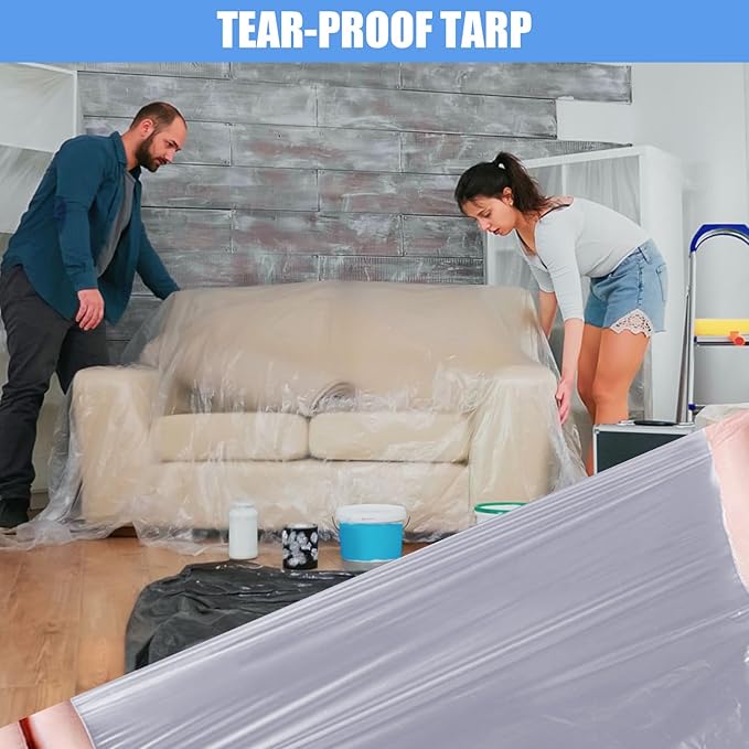 5 Pieces Plastic Drop Sheets for Painting, Waterproof and Dust-Proof Clear - Image 5