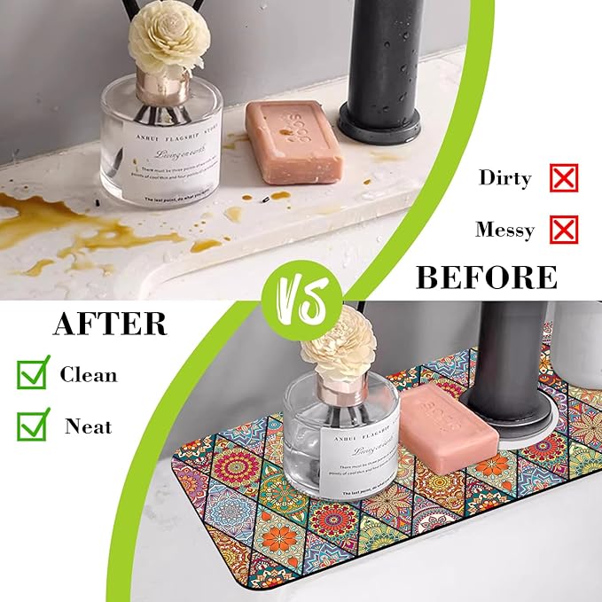Sink Faucet Absorbing Mat Bohemian Textile Rug Texture Sink Splash Guard Drying - Image 6