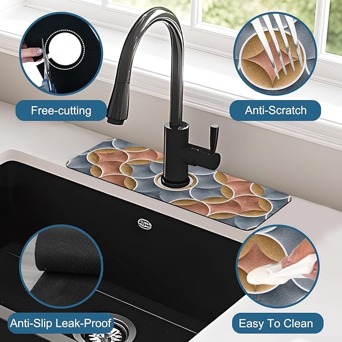 Geometric Printing Sink Faucet Absorbing Mat Ceramic Tile Texture Super - Image 4