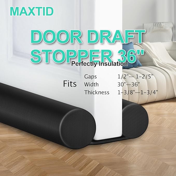 MAXTID Under Door Draft Stopper 36 Inches Black Door Bottom Seal Strip Weather - Image 4