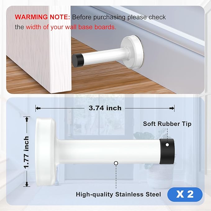 2 Pack Door Stops, 304 Stainless Steel Door Stoppers, Easy Installation - Image 3