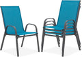 Outdoor Stackable Chairs Set of 4, Stacking Patio Chairs with Textilene Fabric, Outside Furniture for Garden Backyard Balconie Poolside Deck, Blue by Villeston