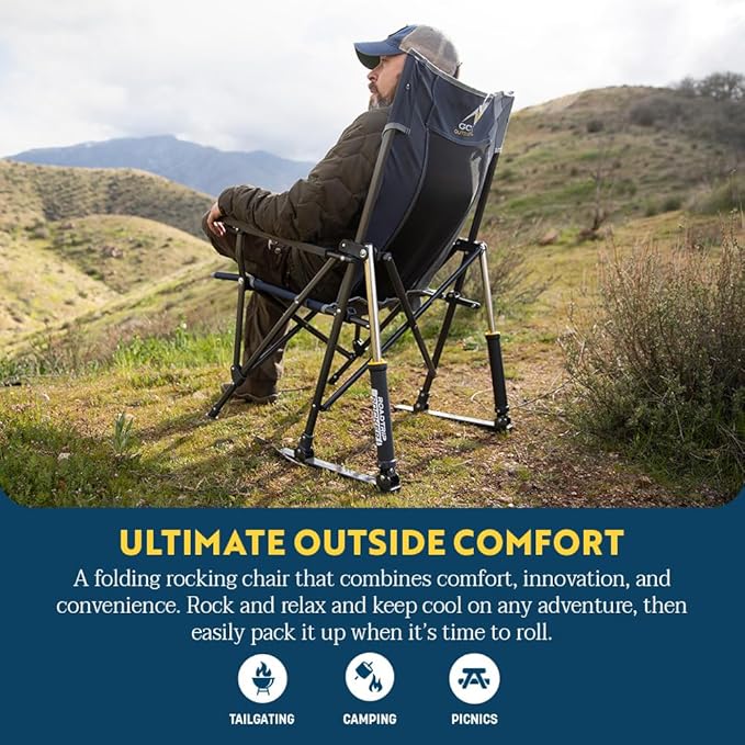 GCI Outdoor Roadtrip Rocker Camping Chair | Portable, Folding Rocking Chair with Solid, Durable Armrests, Drink Holder & Comfortable Extended Backrest — Hunter Green - Image 3