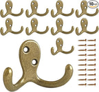 10 Pack Coat Hooks Wall Hooks for Hanging, Heavy Duty Double Prong Metal Hook by CBWLWJ