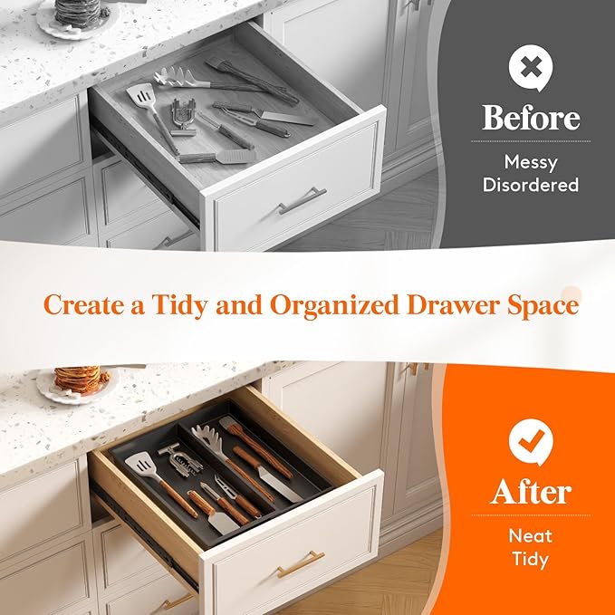 Lifewit Utensil Organizer for Kitchen Drawer, Expandable Cooking Silverware Tray - Image 8