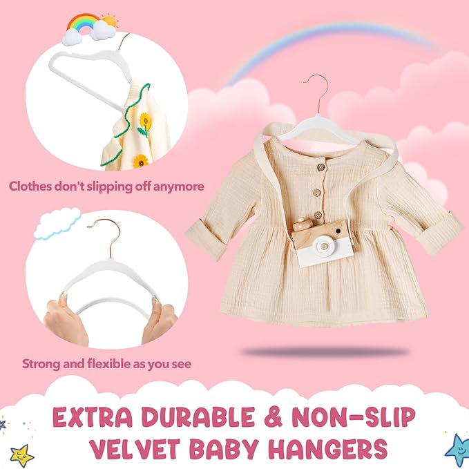 HOUSE DAY Velvet Baby Hangers for Closet, Kids Hangers Velvet 60 Pack, Non Slip - Image 4