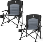 EVER ADVANCED Oversized Folding Camping Chair for Adults, Heavy Duty Lawn Chair with Side Pockets, Portable Collapsible Quad Chair for Outside, Support Up to 500lbs, Black 2PACK by EVERADVANCED