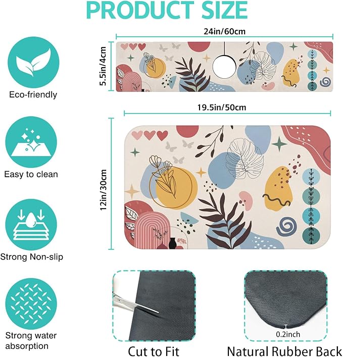 Dish Drying Mat for Kitchen Counter Matt, Super Absorbent Non-slip Rubber Backed - Image 2