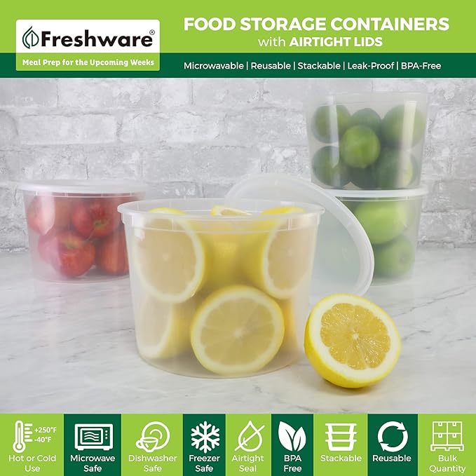 Freshware 1/2 Gallon Plastic Deli Food Storage Soup Containers - Image 2