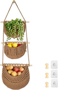 3 Tier Hanging Fruit Baskets for Kitchen, Boho Cotton Rope Handwoven Vegetable by Unknown