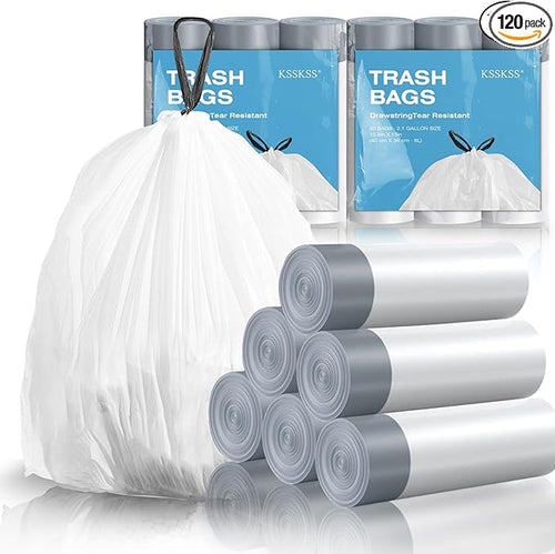 120 Counts 1.6 Gallon Mini Drawstring Trash Bags, Small Garbage Bags by KSSKSS by ksskss