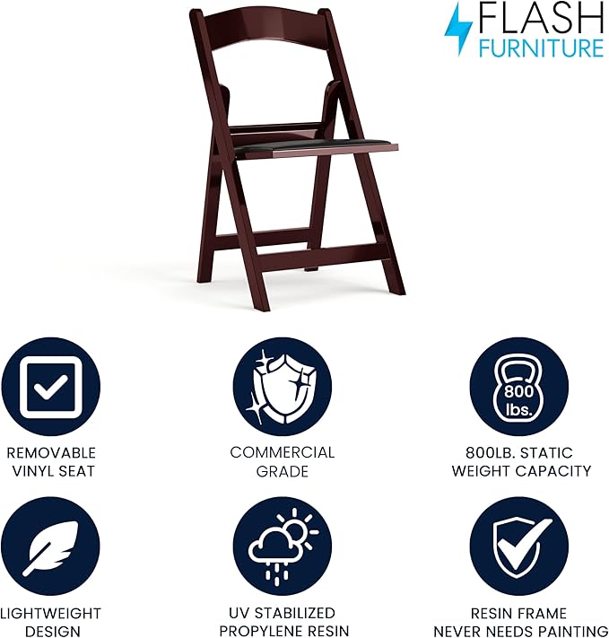 Flash Furniture Hercules™ Series Folding Chair - Red Mahogany Resin – 1000LB Weight Capacity Comfortable Event Chair - Light Weight Folding Chair - Image 3