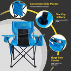 FAIR WIND Oversized Padded Camping Chair with Footrest Stool Heavy Duty Cooler Bag Chair for Fishing, Tailgating, Sports Games, Backyard - Support 300 LBS Blue - Image 7