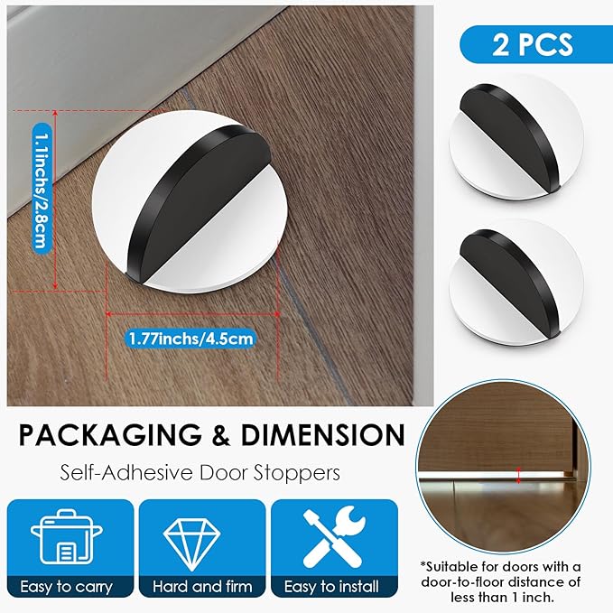 2 Pcs Self Adhesive Door Stoppers, Stainless Steel Floor Door Stop Wall - Image 2