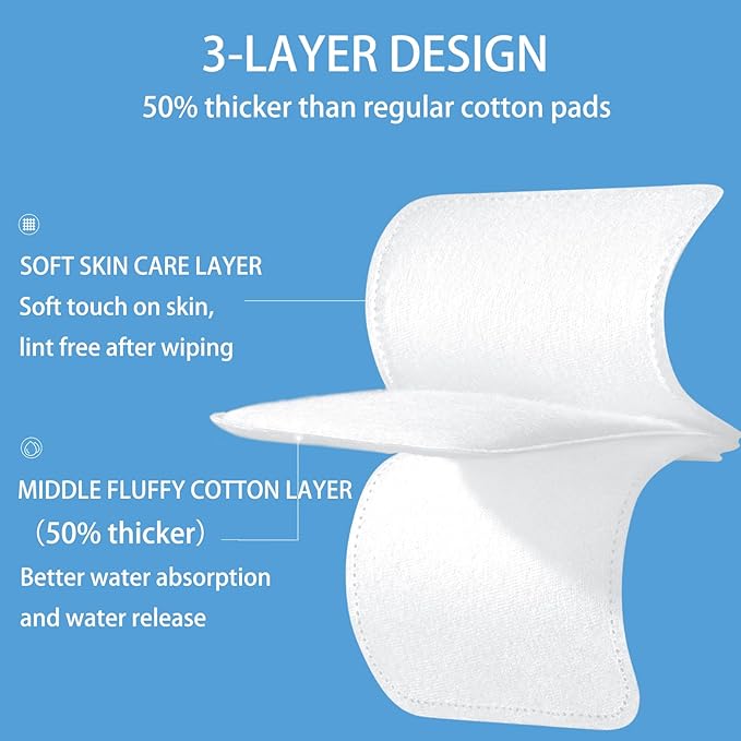 Square Cotton Pads 150 Counts Lager Size 100% Cotton Makeup Remove Pads Not to - Image 2