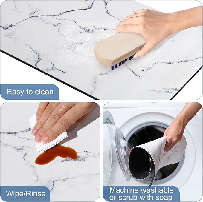 Marble Pattern Dish Drying Mat, Absorbent Coffee Bar Mat - Image 5