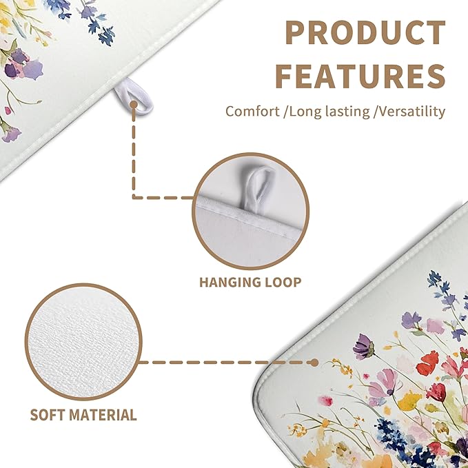 Spring Floral Dish Drying Mat for Kitchen Counter Summer Colorful Flower - Image 2