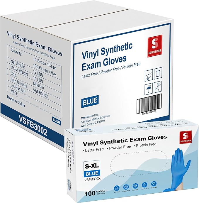 Schneider Vinyl Synthetic Exam Gloves, 4 Mil, Latex Free Disposable Gloves by Schneider
