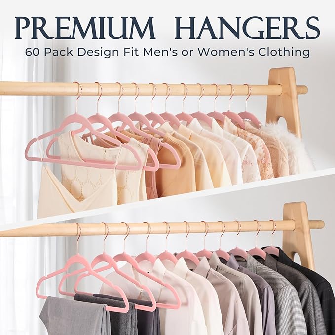 HOUSE DAY Pink Velvet Hangers 120 Pack, Premium Non-Slip Felt Clothes, Sturdy - Image 8
