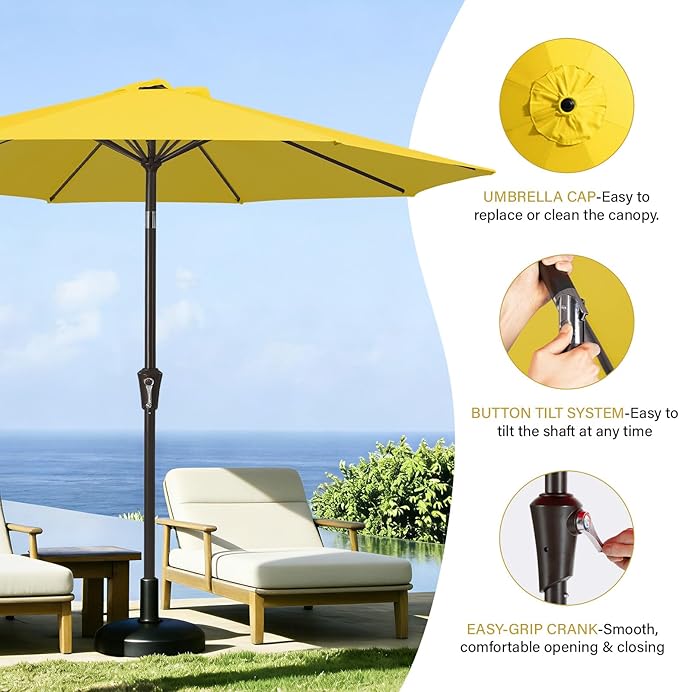 MEWAY 9ft Patio Umbrella Outdoor Table Umbrellas with Push Button Tilt and Crank, Market Umbrella 8 Sturdy Ribs for Deck, Garden, Pool and Backyard, Yellow - Image 6