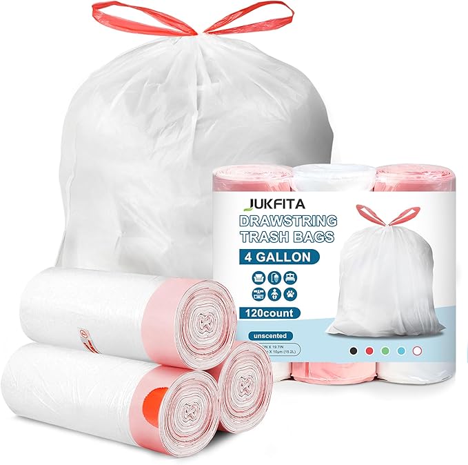 Small Garbage Bags 120 Count, JUKFITA Extra Strong 4 Gallon Trash Bags by JUKFITA