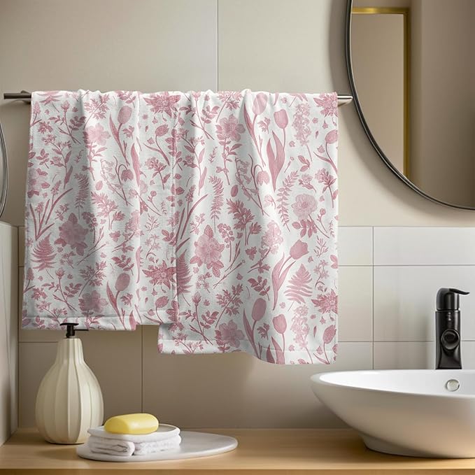 Spring Floral Hand Towels for Bathroom Set of 2 Pink White Flower Leaves - Image 6