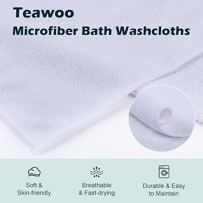 White Washcloths Bulk 50 Pack, Highly Absorbent & Quick Drying Face Towels - Image 4