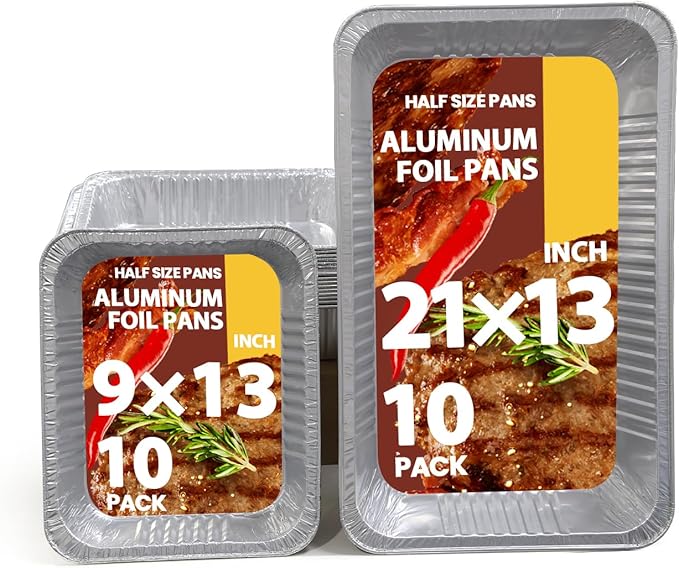 Aluminum Foil Pans 20 Pack, 9x13 10 Pack, 21x13 10 Pack, Disposable Full Size by CQKEDMA