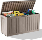 75 Gallon Resin Deck Box, Lockable Patio Outdoor Storage Box for Furniture, Garden Tools and Tools Storage, Waterproof Outside Storage Boxes - Grey by OutdoorLivingPerfected