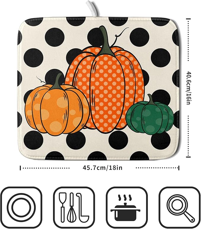Autumn Pumpkin Dish Drying Mat for Kitchen Counter - Image 2