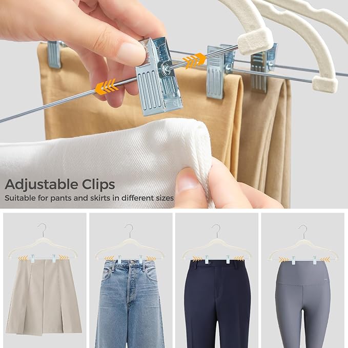 HOUSE DAY Velvet Hangers with Adjustable Clips 20 Pack, Non-Slip Suit Organizer - Image 6