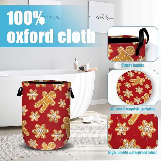 Red Gingersnap Laundry Basket, Christmas Laundry Hamper Collapsible Oxford Cloth - Image 4