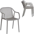 Modern Stackable Outdoor & Indoor Plastic Dining Chairs Set, Outdoor Breathable Armchairs Set, Weather-Resistant, Ideal for Patios, Cafes, and Home Use, No Assembly, Set of 4 (Grey) by XDECO