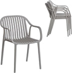 Modern Stackable Outdoor & Indoor Plastic Dining Chairs Set, Outdoor Breathable Armchairs Set, Weather-Resistant, Ideal for Patios, Cafes, and Home Use, No Assembly, Set of 4 (Grey) by XDECO