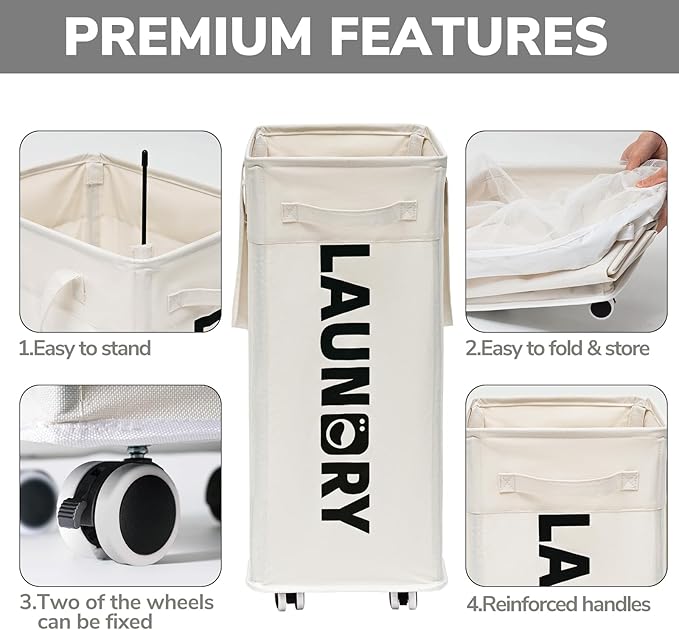 Goodpick Laundry Baskets with Wheels and Handle, Clothes Laundry Basket with - Image 3
