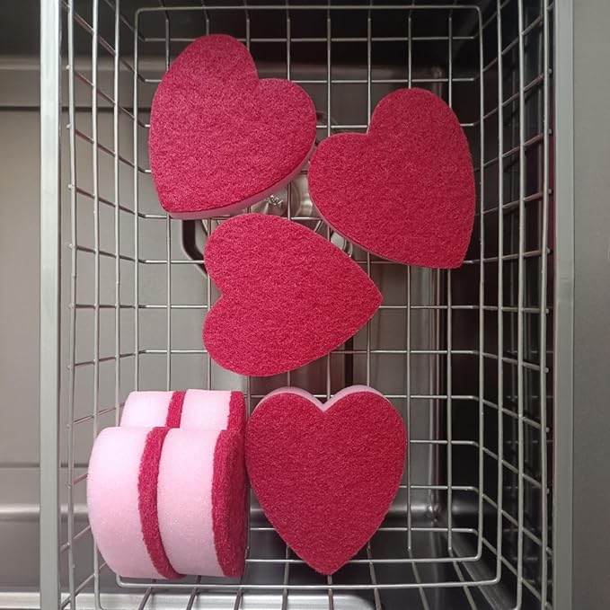 Heart Shaped Sponge, Dual-Sided Kitchen Scrubber - Image 3
