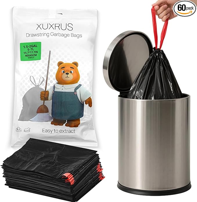 XUXRUS 1.5 Gallon Black Mini Trash Bags, Tear-Resistant, Easy Tear-Off by XUXRUS
