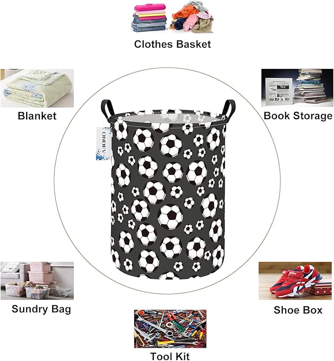 Round Foldable Kids' Football Laundry Hamper Multi Use Laundry Basket Soccer - Image 3